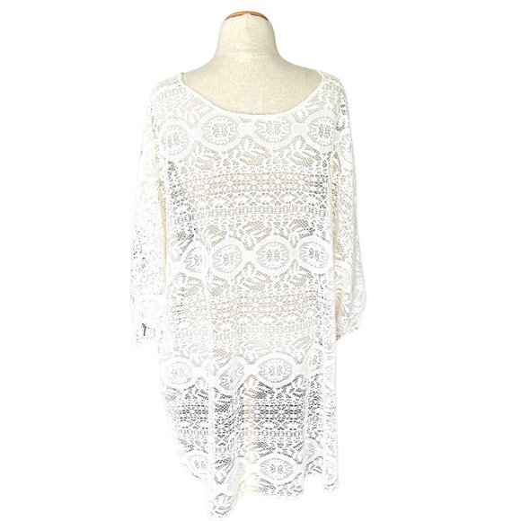 Western White Poncho OSFM Cover Up Lace Crochet Tassel Sheer Pullover Kimono‎ - Picture 4 of 8